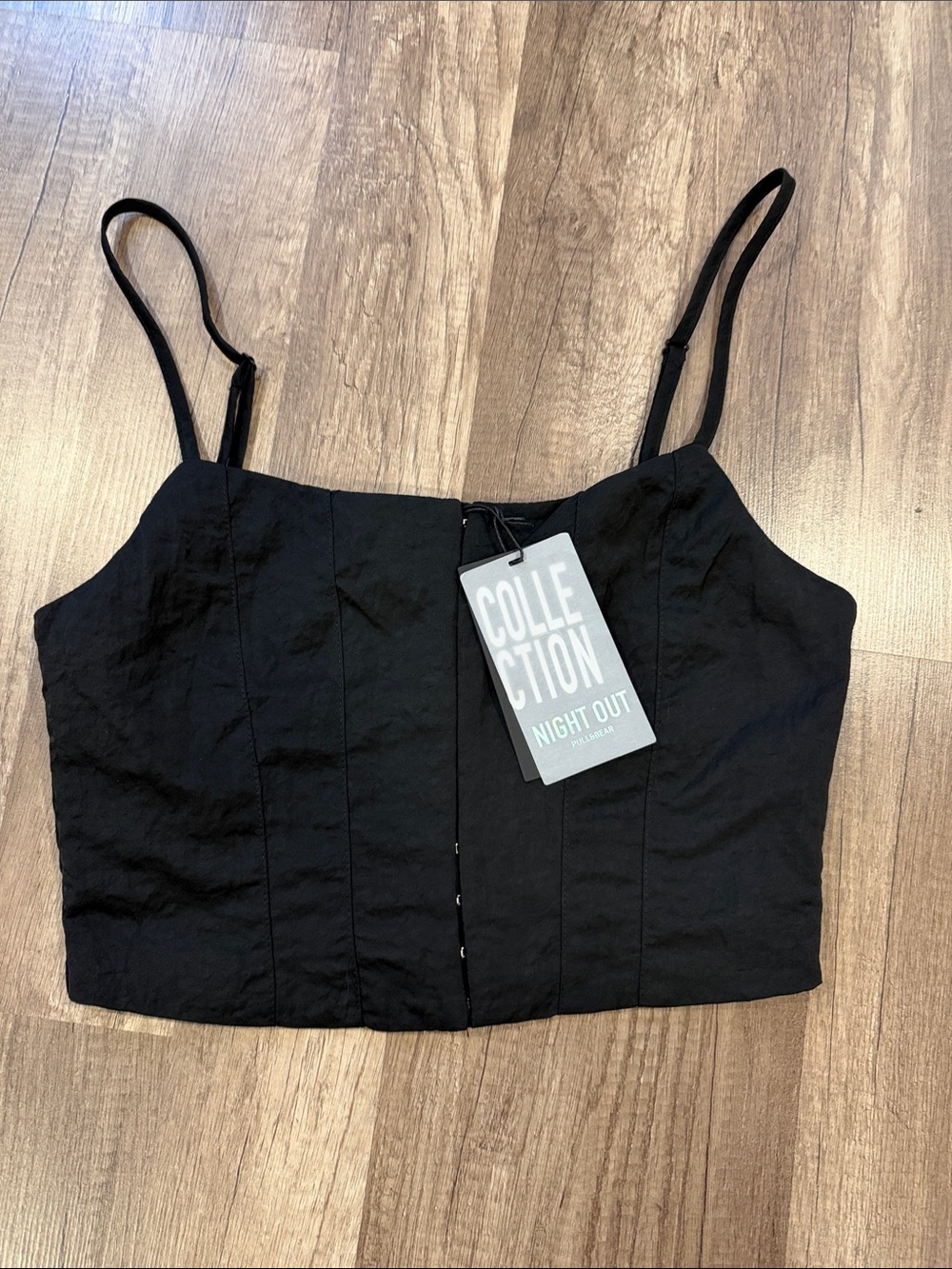 Pull&Bear Black Corset-Style Crop Top